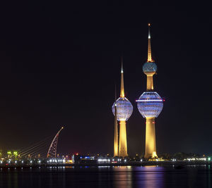 Illuminated communications tower at night
