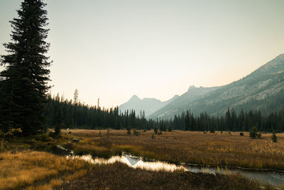 Scenic view of mountains against clear sky