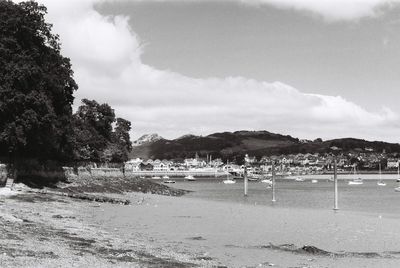 Distant view of town at harbor