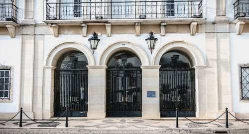 Facade of old building in city