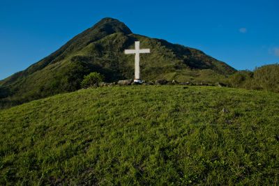 The simple wooden cross on the mountain in lanyu, taiwan