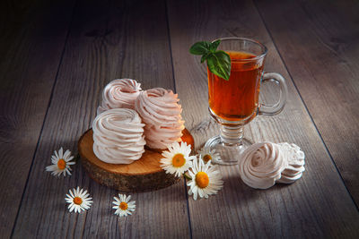 Close-up of drink served on table