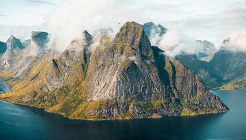 Scenic view of a fjord and mountains from a viewpoint. ideal for travel and landscape projects.