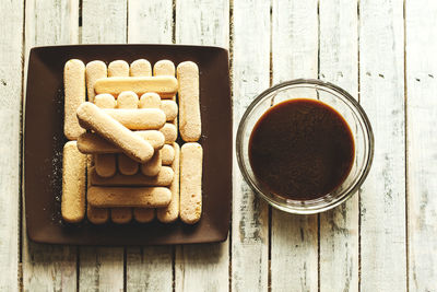 High angle view of coffee cup on table