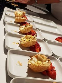 High angle view of dessert in plate on table