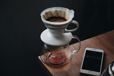 Close-up of coffee cup on table