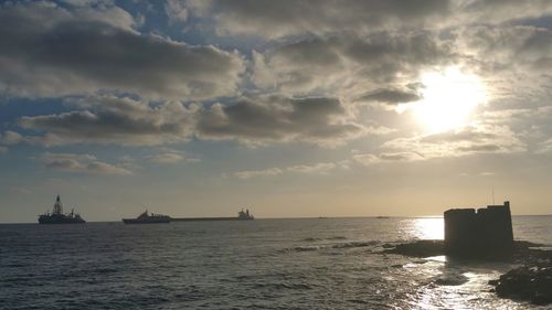 Scenic view of sea at sunset