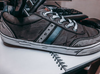 High angle view of shoes on floor