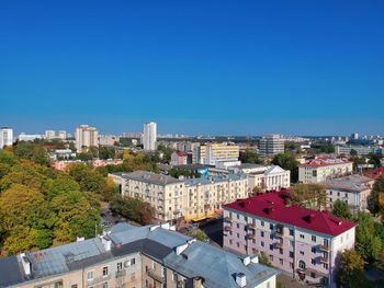 High angle view of buildings in city