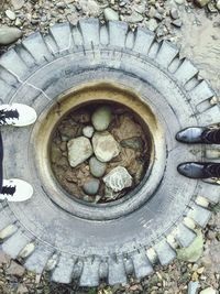 Close-up of circular object on wall
