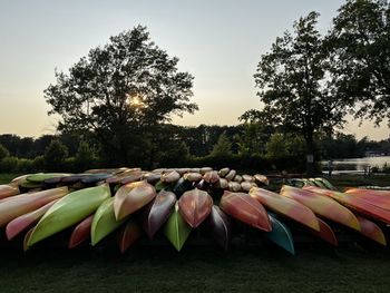 High angle view of multi colored decorations on field