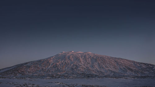 Scenic view of snowcapped mountains against clear sky