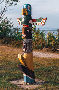 Low angle view of wooden post