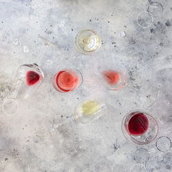 High angle view of glass of water on table