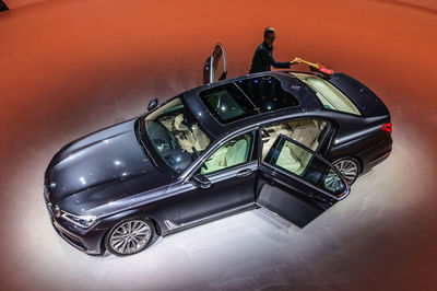 High angle view of toy car