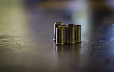 Close-up of coins on table