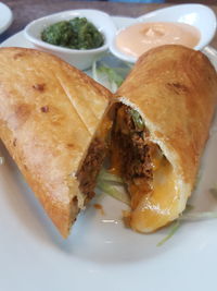 Close-up of served food in plate