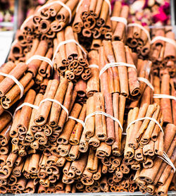 Full frame shot of firewood for sale in market