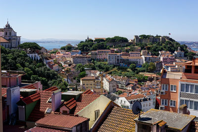 High angle view of townscape against sky