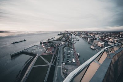 High angle view of bridge over sea against sky