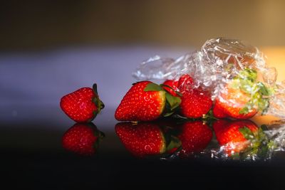 Close-up of strawberries on table
