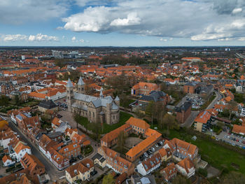 Aerial photo of the old historical viborg cathedral, denmark