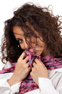 Portrait of woman holding bouquet