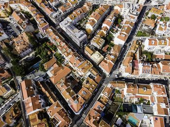 High angle view of buildings in town