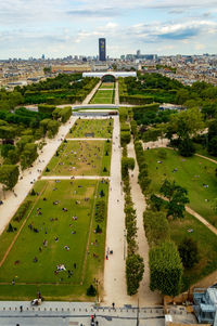 Paris, france, september 2021. areal city landscape seen from the eiffel tower.