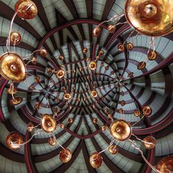 Low angle view of chandelier hanging from ceiling