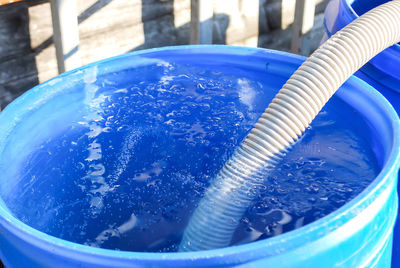 High angle view of drinking water in container