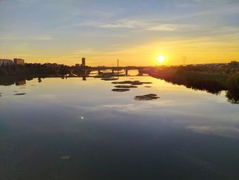 Scenic view of lake against sky during sunset