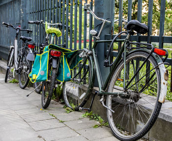 Bicycles parked on footpath