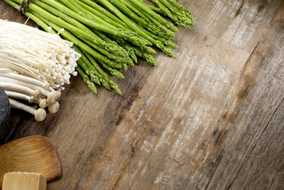 High angle view of chopped vegetables on table