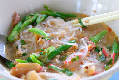 Close-up of soup served in bowl