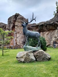 View of lion statue on rock