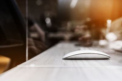 Close-up of empty coffee cup on table