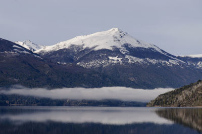 Scenic view of lake against cloudy sky