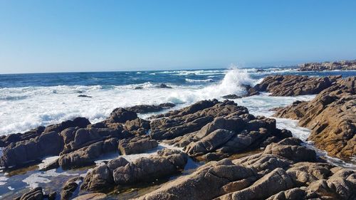 Scenic view of sea against clear sky