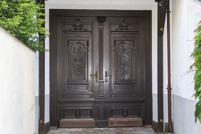 Closed door of building