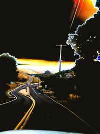 Light trails on road at night