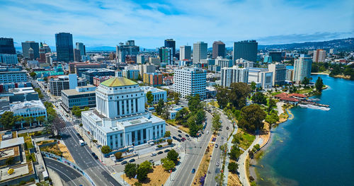 High angle view of buildings in city