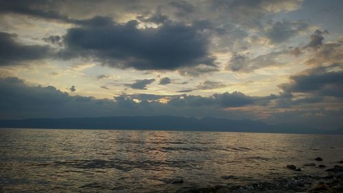 Scenic view of sea against cloudy sky