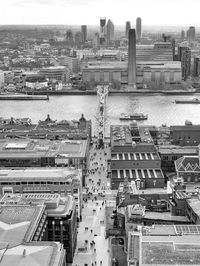 High angle view of buildings in city