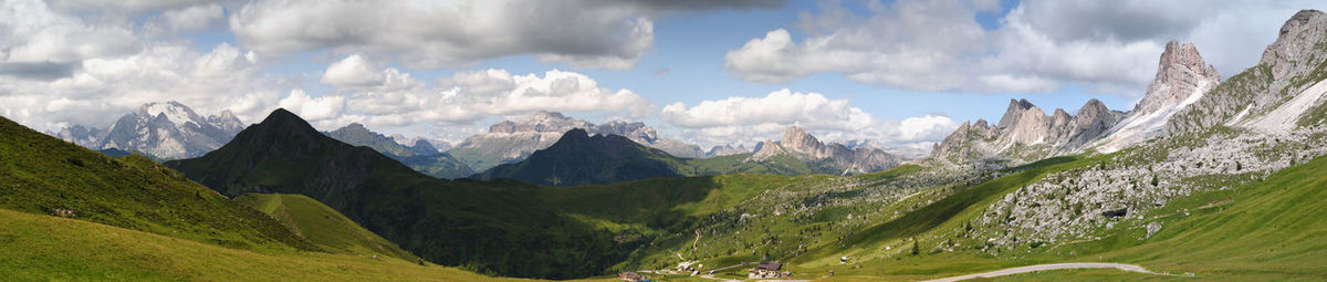 Panoramic view of snowcapped mountains against sky