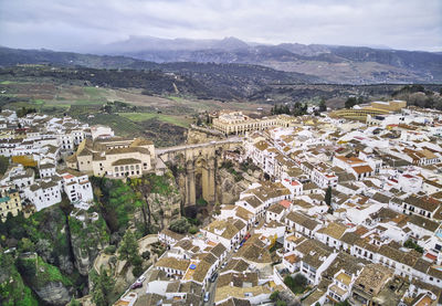 High angle view of townscape against sky