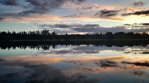 Scenic view of calm lake at sunset