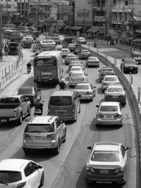 High angle view of vehicles on city street