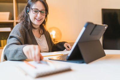 White woman working from home