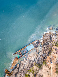 High angle view of rocks on beach
